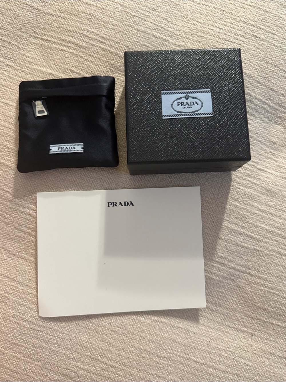 New Prada Navy Textured Box with Satin Pouch and Card